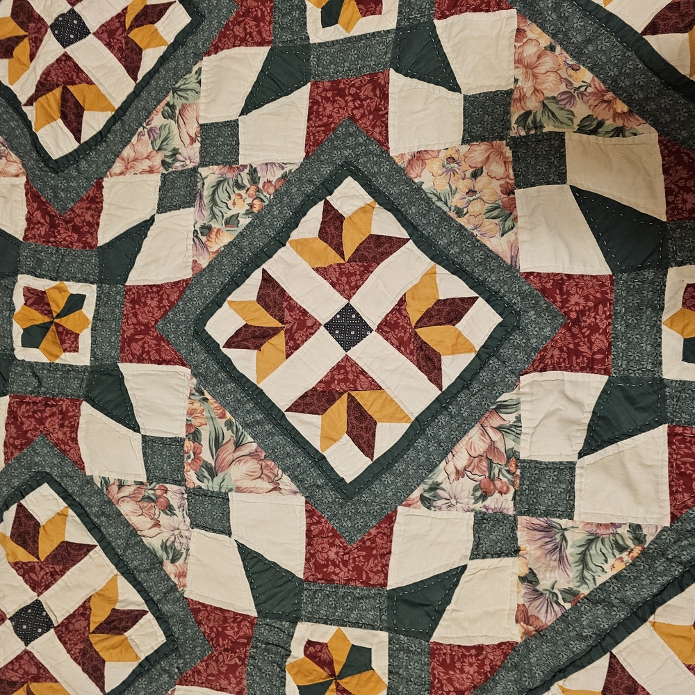 Patchwork Quilt with Floral Design